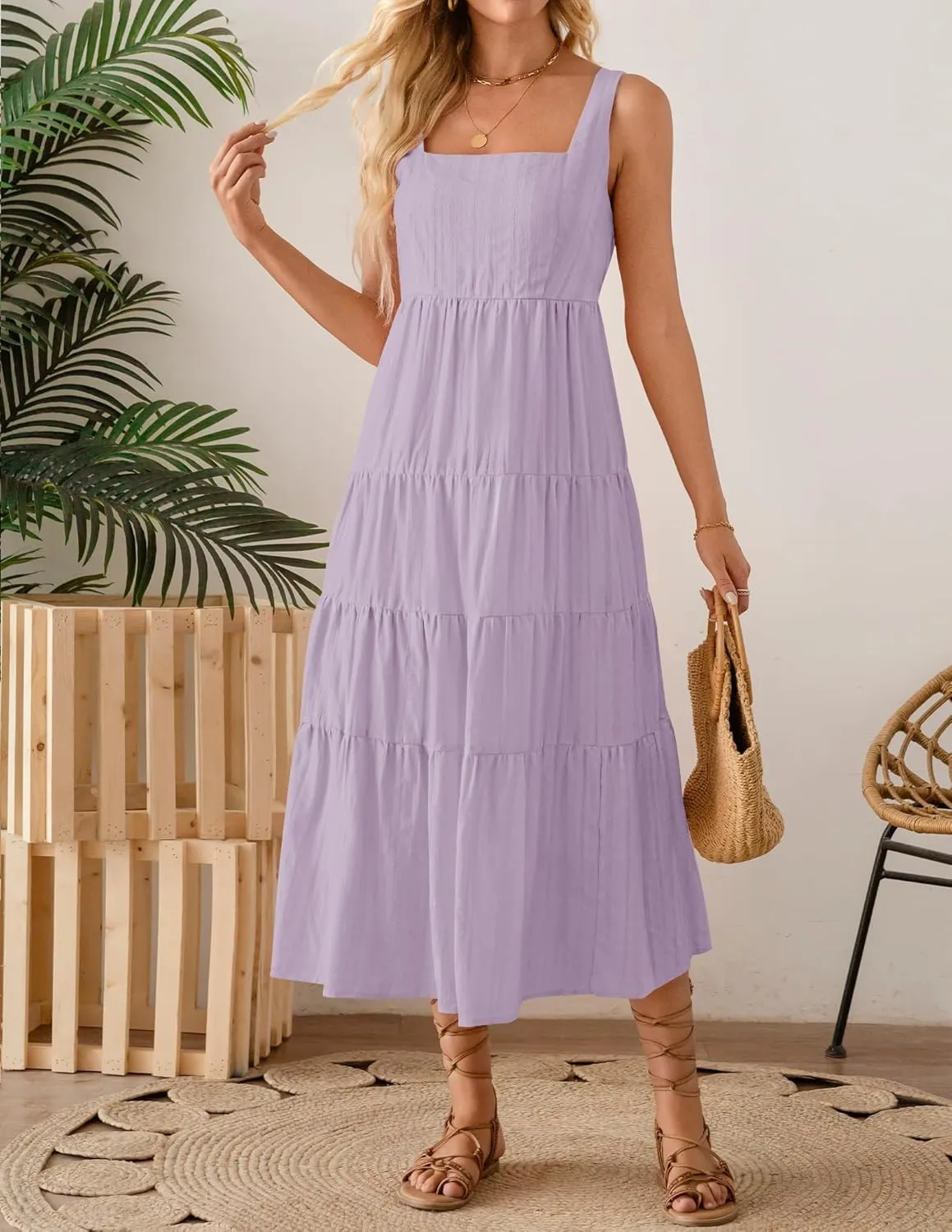 ZESICA Women's Summer Sleeveless Dress Casual Backless Loose Flowy Tiered Sundress Beach Cover up Tank Dresses