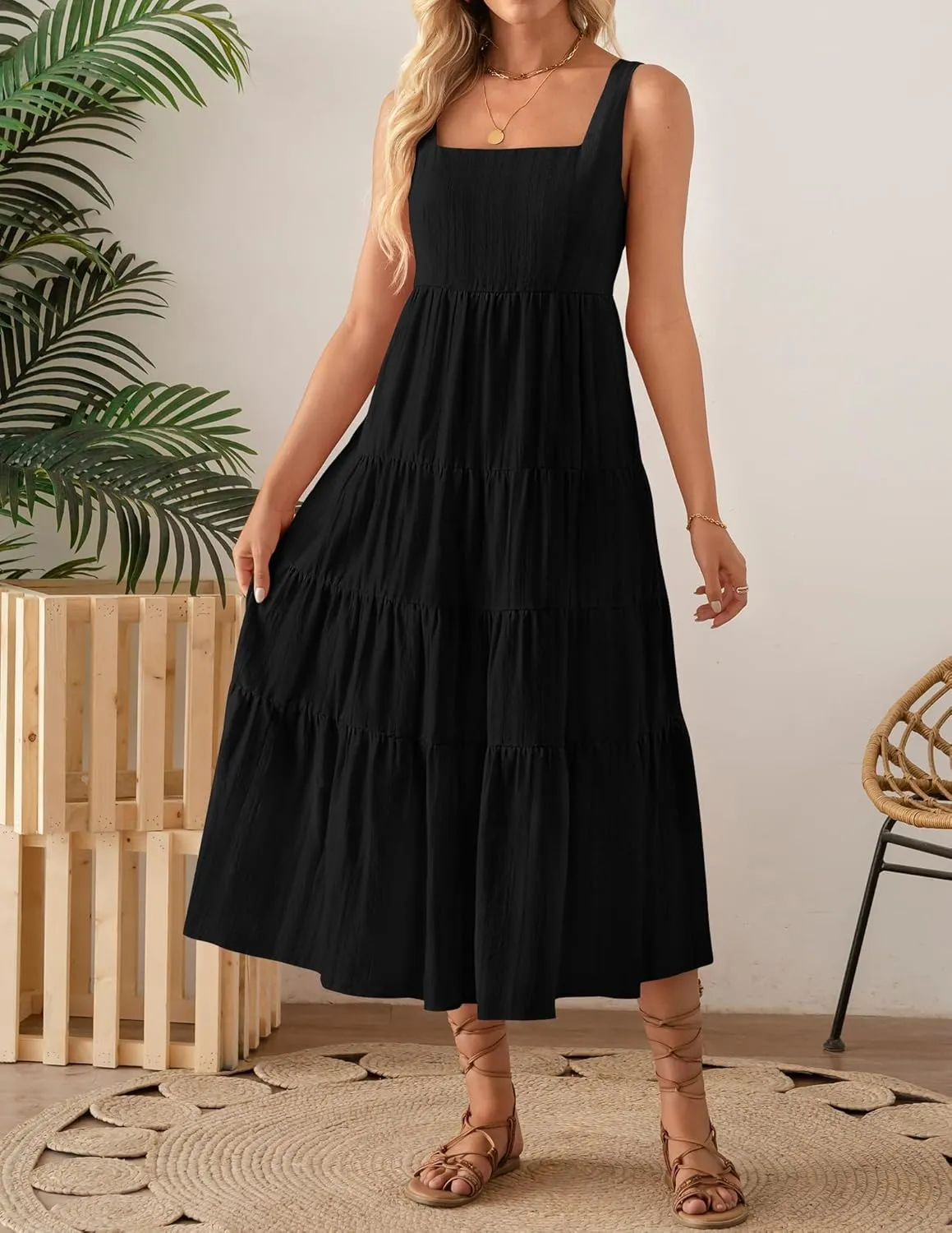 ZESICA Women's Summer Sleeveless Dress Casual Backless Loose Flowy Tiered Sundress Beach Cover up Tank Dresses