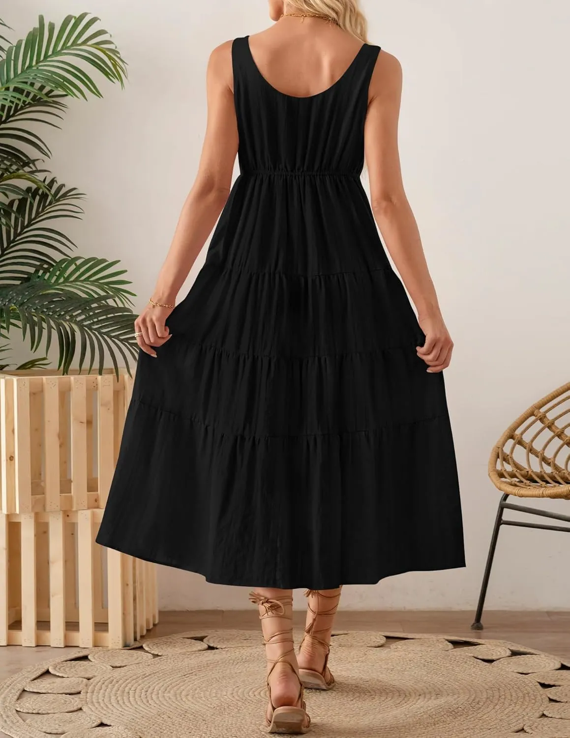 ZESICA Women's Summer Sleeveless Dress Casual Backless Loose Flowy Tiered Sundress Beach Cover up Tank Dresses