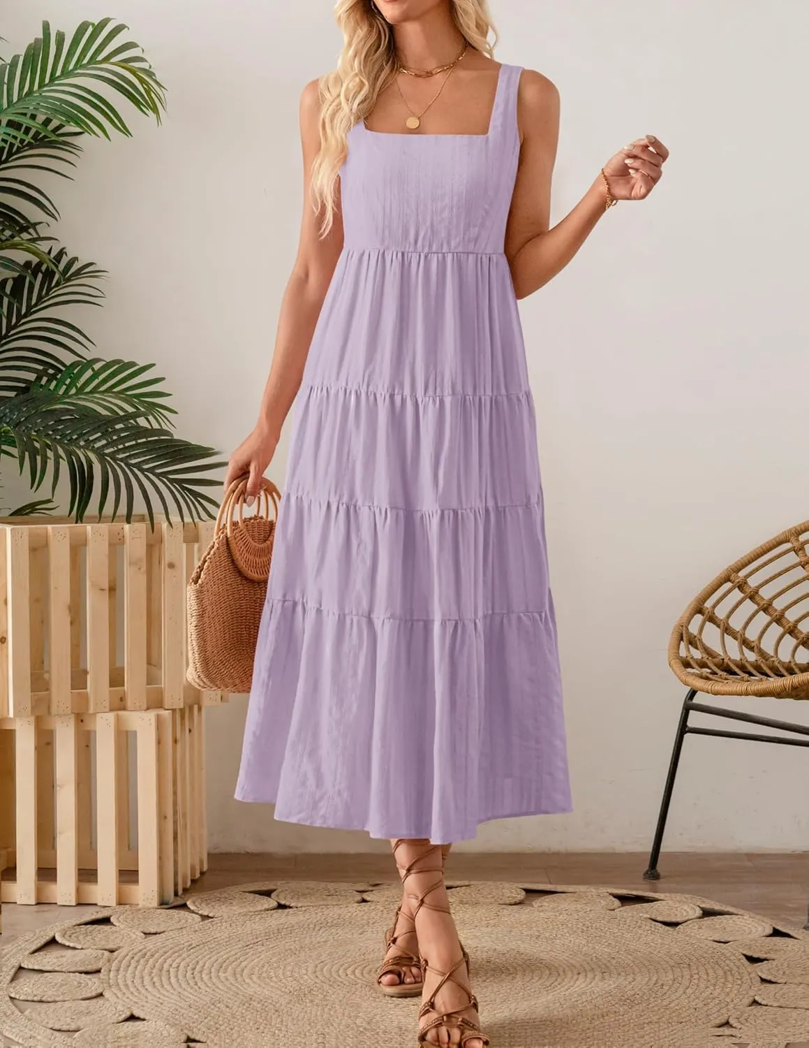 ZESICA Women's Summer Sleeveless Dress Casual Backless Loose Flowy Tiered Sundress Beach Cover up Tank Dresses