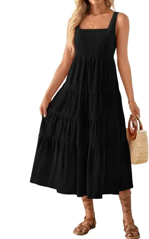 ZESICA Women's Summer Sleeveless Dress Casual Backless Loose Flowy Tiered Sundress Beach Cover up Tank Dresses