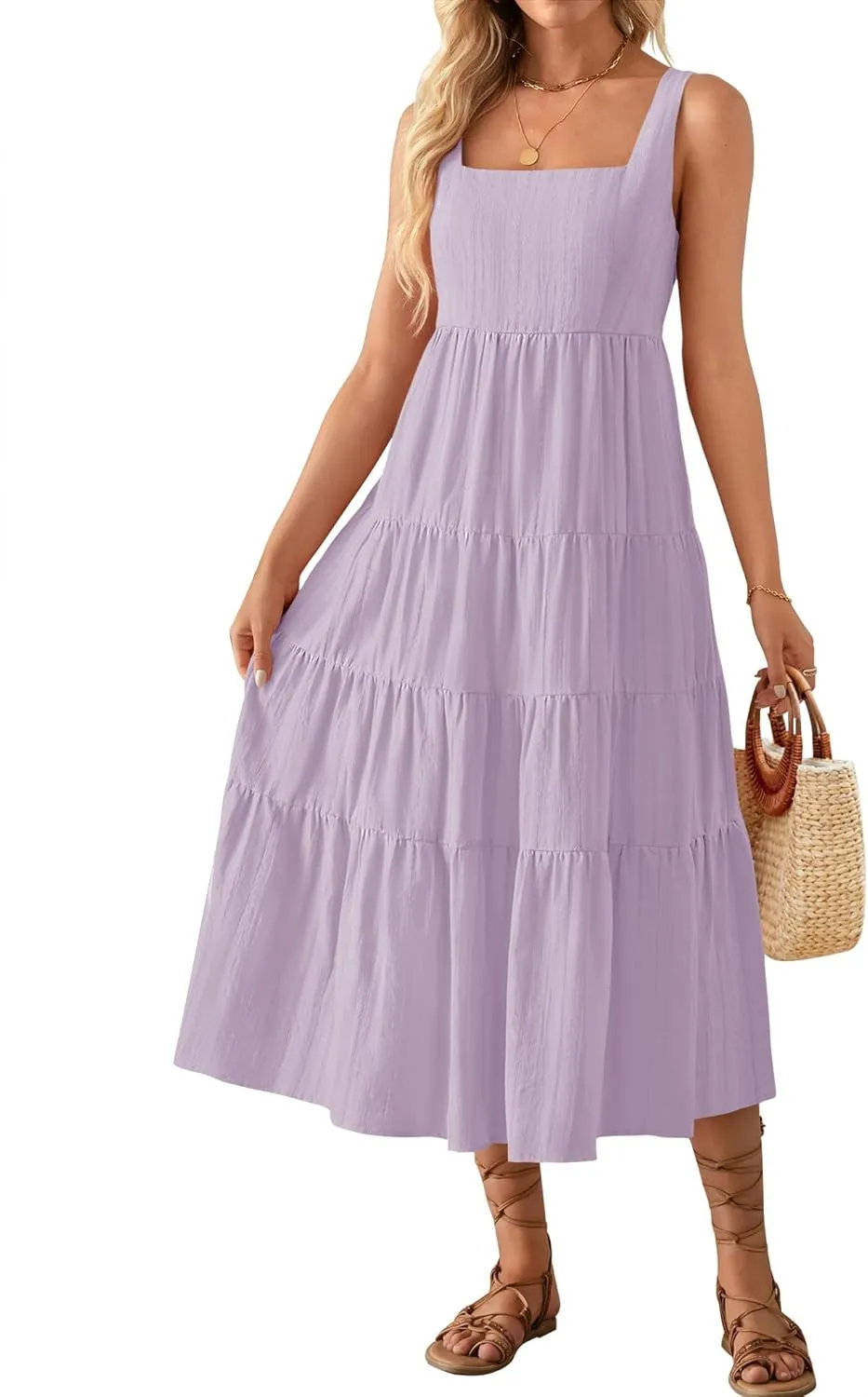 ZESICA Women's Summer Sleeveless Dress Casual Backless Loose Flowy Tiered Sundress Beach Cover up Tank Dresses