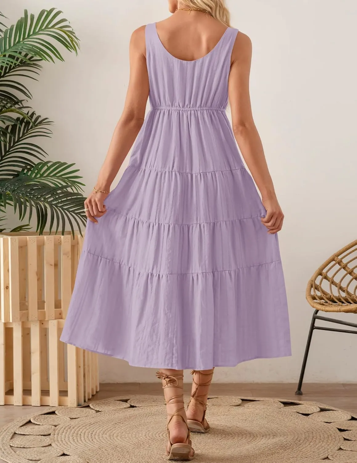 ZESICA Women's Summer Sleeveless Dress Casual Backless Loose Flowy Tiered Sundress Beach Cover up Tank Dresses