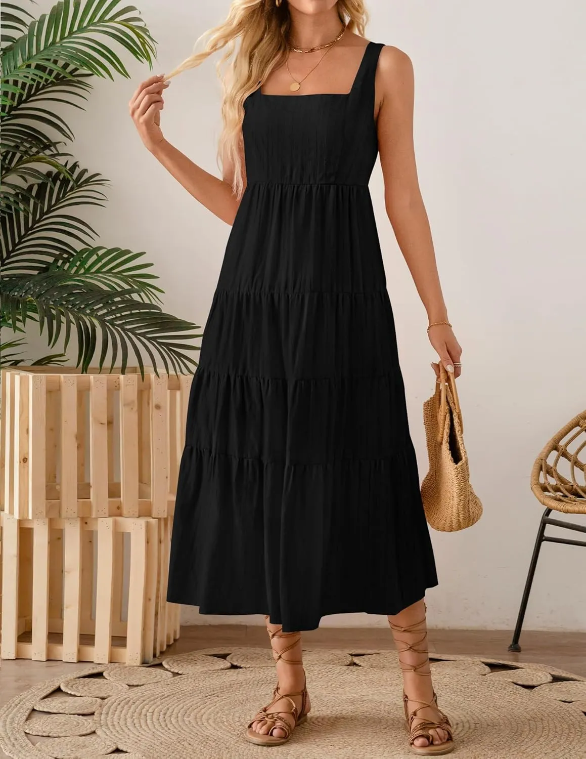 ZESICA Women's Summer Sleeveless Dress Casual Backless Loose Flowy Tiered Sundress Beach Cover up Tank Dresses